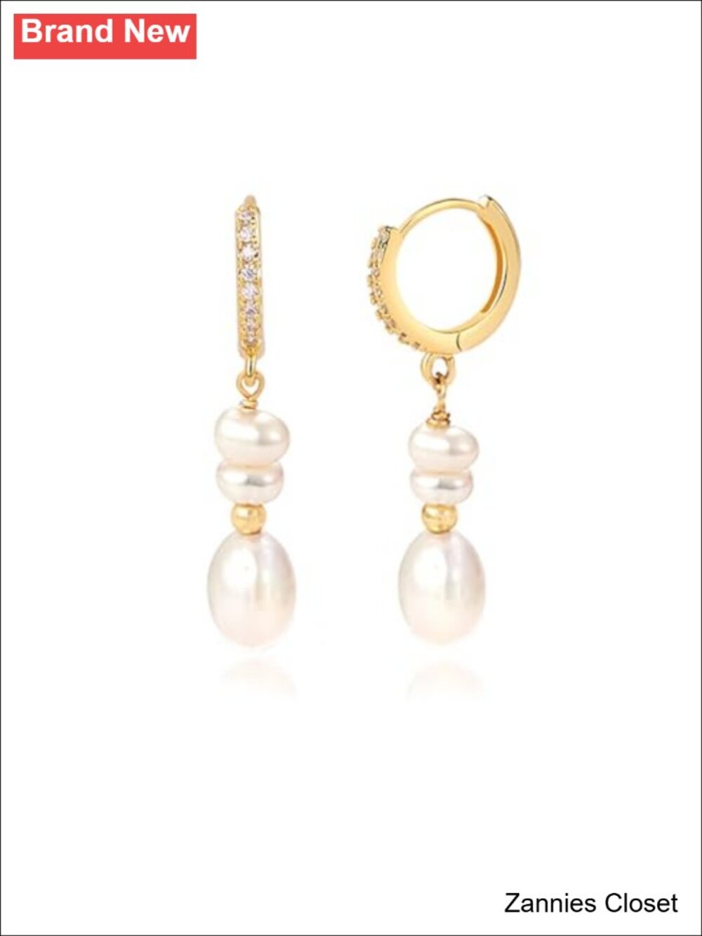 ✨Voaino 18k gold plated pearl huggie hoop earrings women bridal wedding dangle